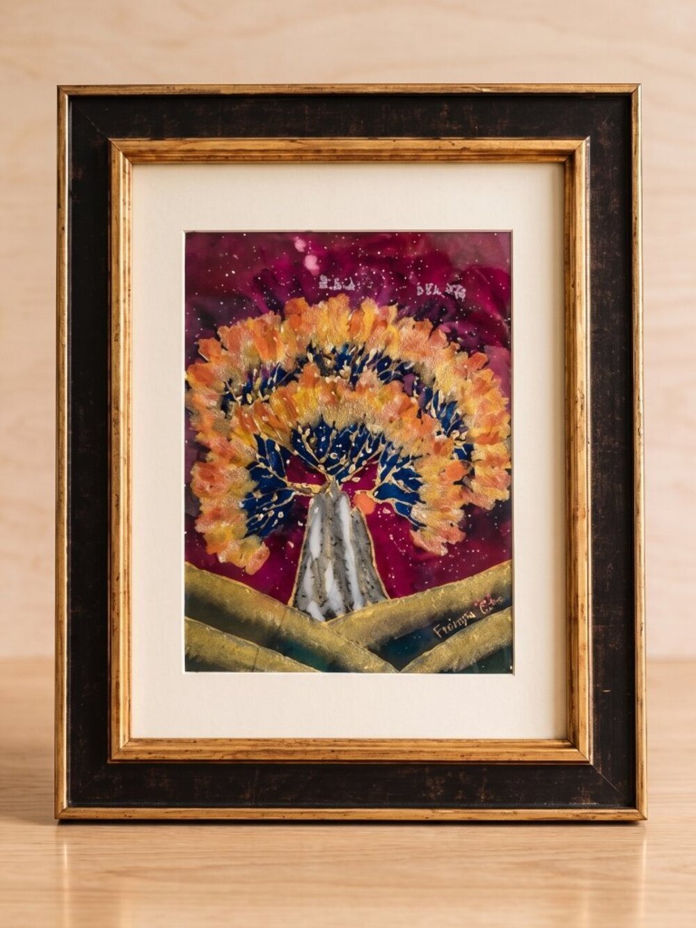 Farhana Hemming Original Metallic Watercolor Tree of Life Framed Art 17x14